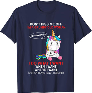 Don't Piss Me Off I'm A Grumpy Old Woman Funny Unicorn Quote T-Shirt - T-Shirt | Navy