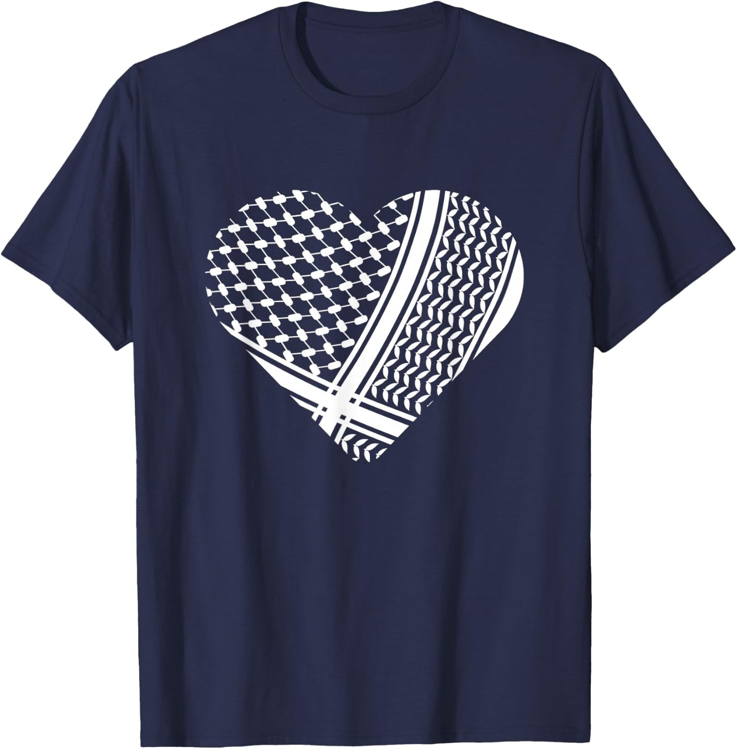 Palestine Palestinian White Hatta in Heart Shape T-Shirt - T-Shirt | Navy