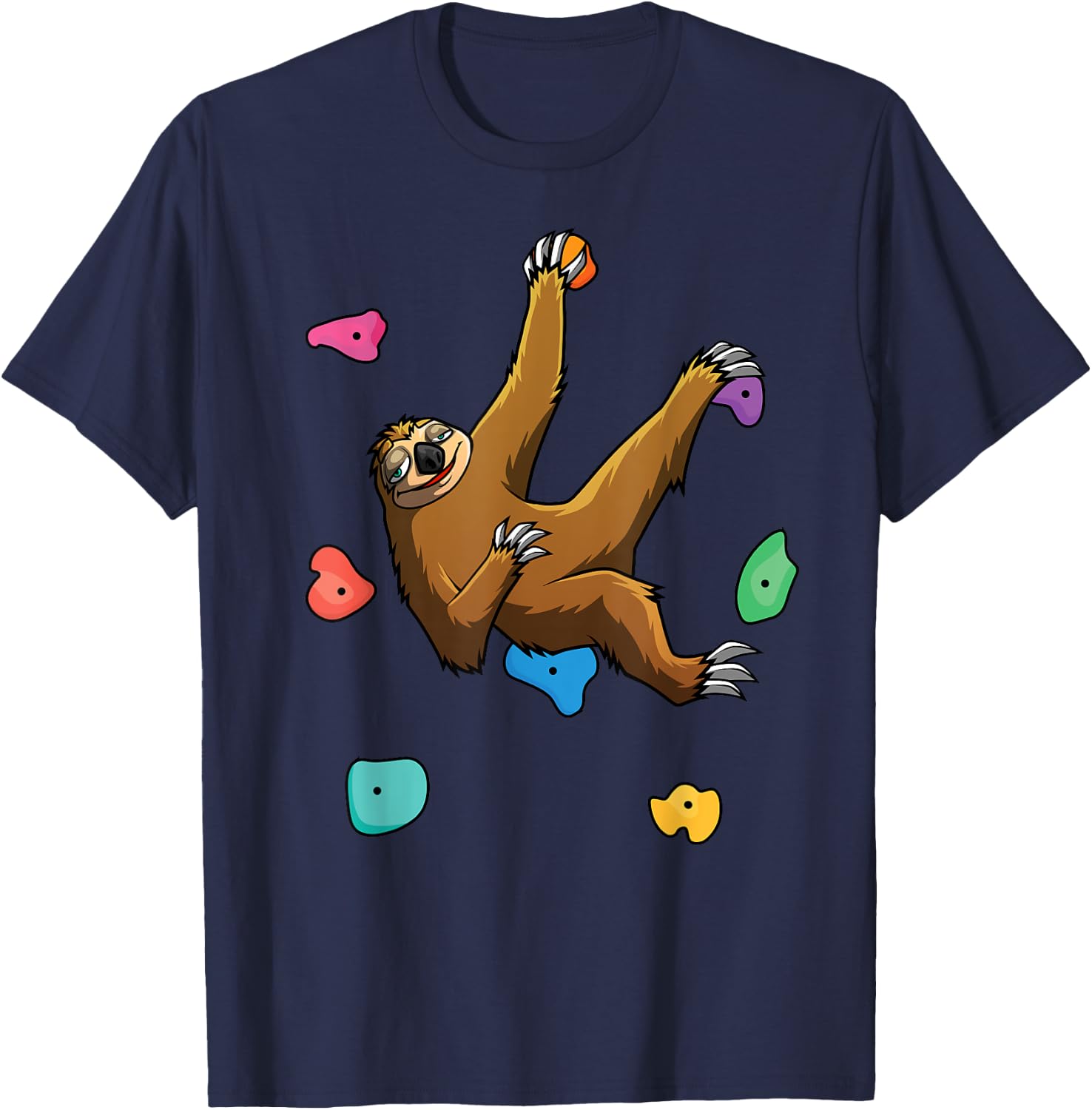 Funny Sloth Bouldering Design Men Women Kids Rock Climbers T-Shirt - T-Shirt | Navy