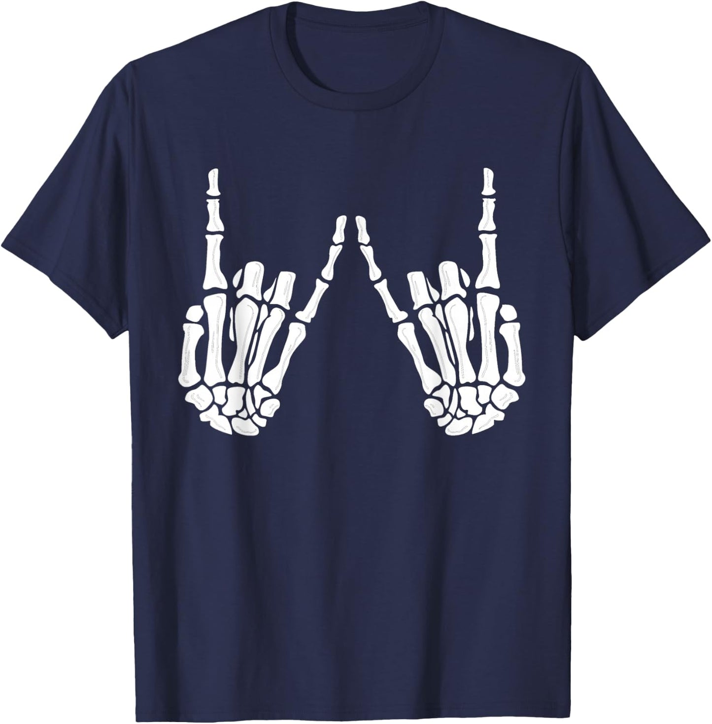 Skeleton Hands Gothic Rocker Hands Halloween Rock Music T-Shirt - T-Shirt | Navy