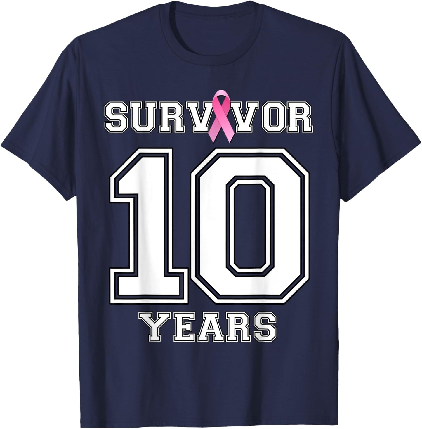 10 Years Breast Cancer Survivor Gifts Pink Ribbon T-Shirt - T-Shirt | Navy
