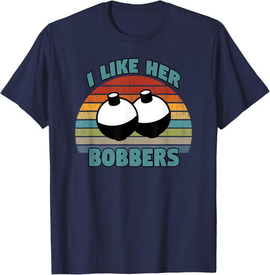 Funny Fishing Couples Gifts - Retro I Like Her Bobbers T-Shirt - T-Shirt | Navy