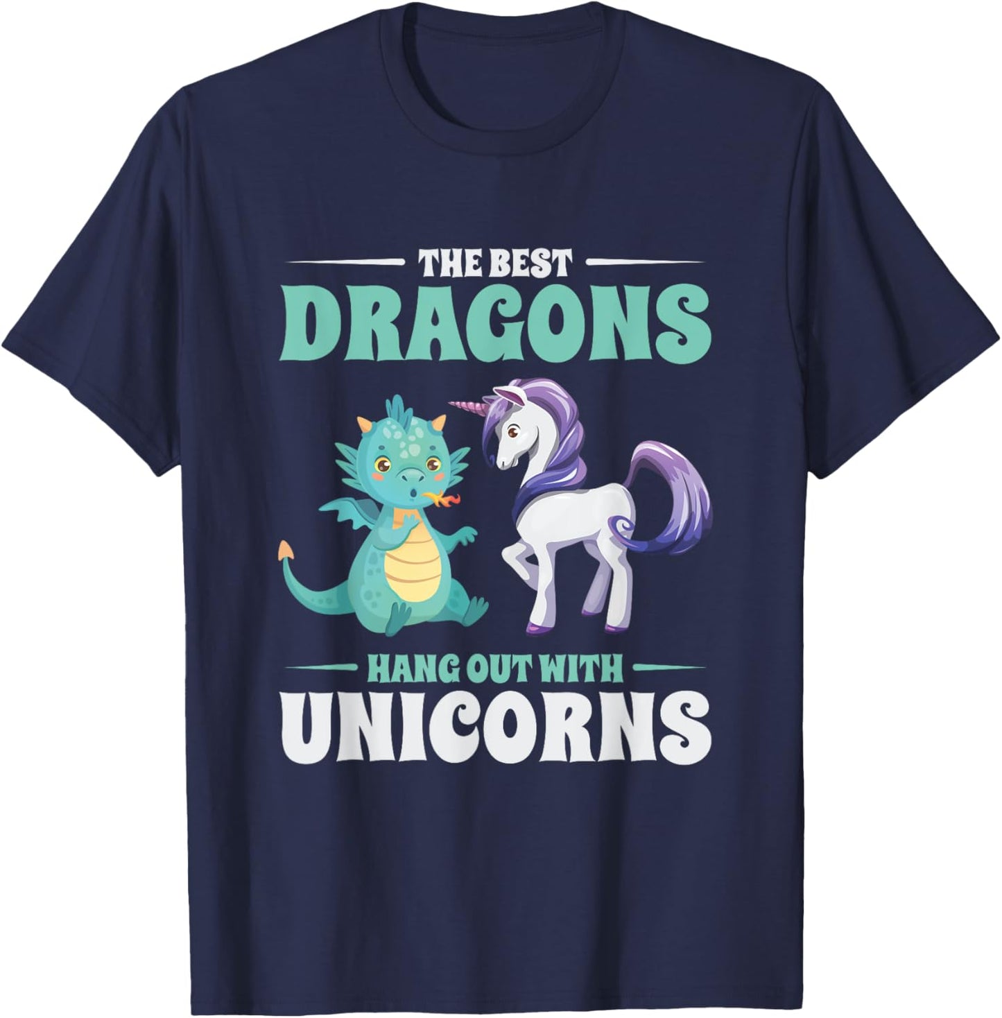 Funny Best Dragons Hangout With Unicorns Friendship Gift T-Shirt - T-Shirt | Navy