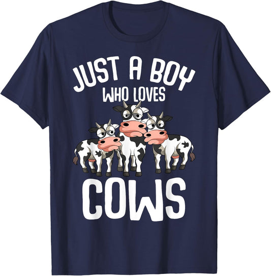 Just A Boy Who Loves Cows Farmers Cow Kids Toddler Boys T-Shirt - T-Shirt | Navy
