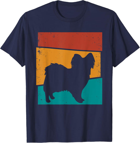 Retro Papillon Dog I Papillon Art I Papillon Dog T-Shirt - T-Shirt | Navy