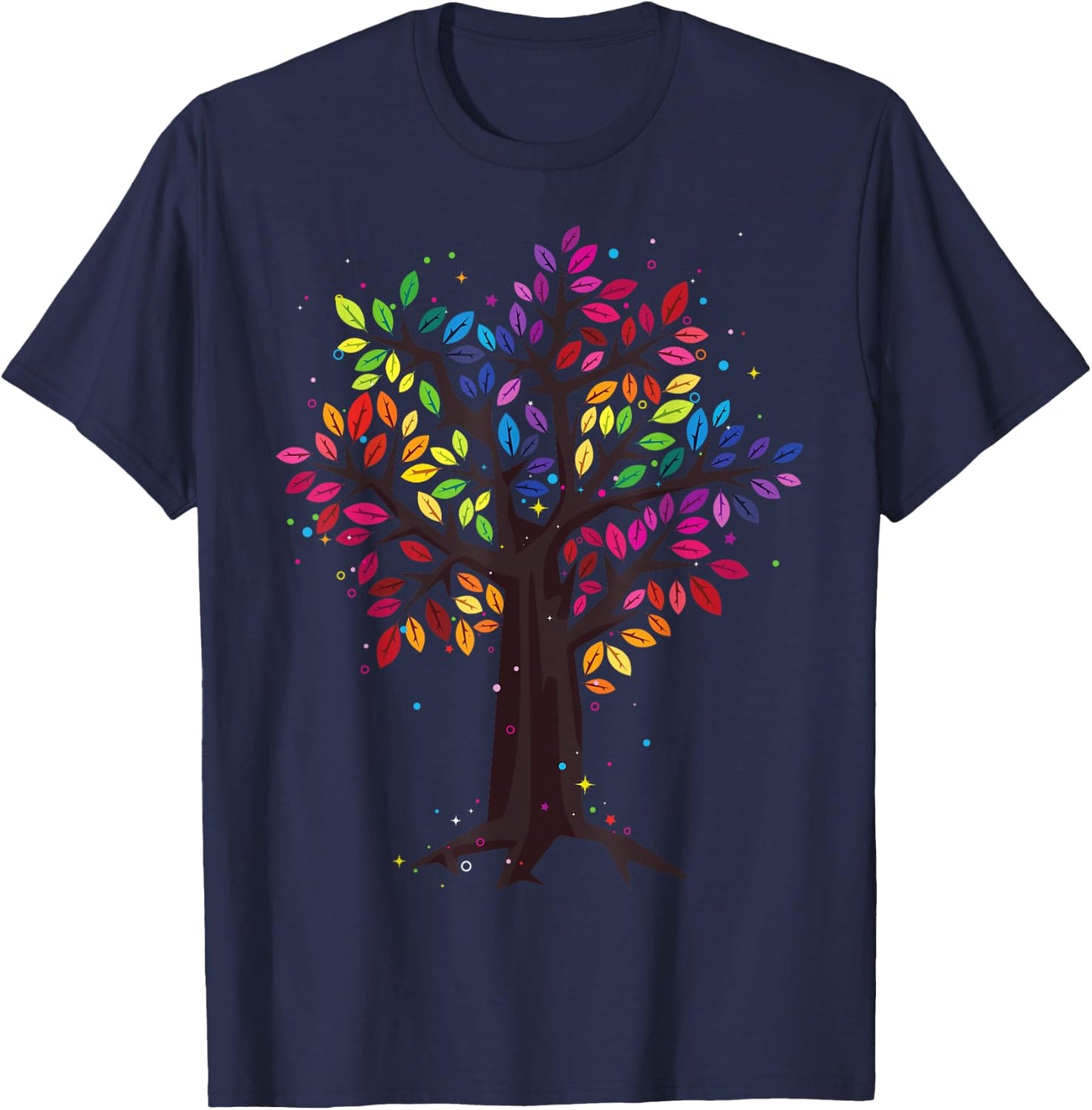 Rainbow Tree, Tree of Life, Colorful Leaf Rainbow Leaf T-Shirt - T-Shirt | Navy