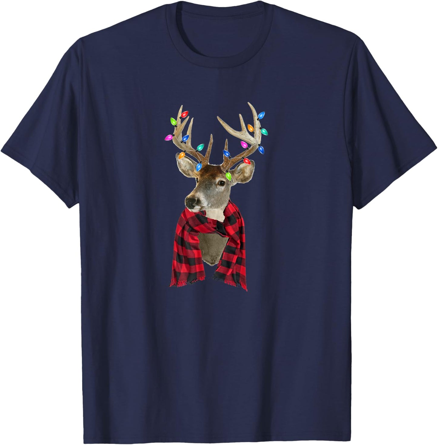 Reindeer Plaid Deer Buffalo Holiday Christmas T-Shirt - T-Shirt | Navy