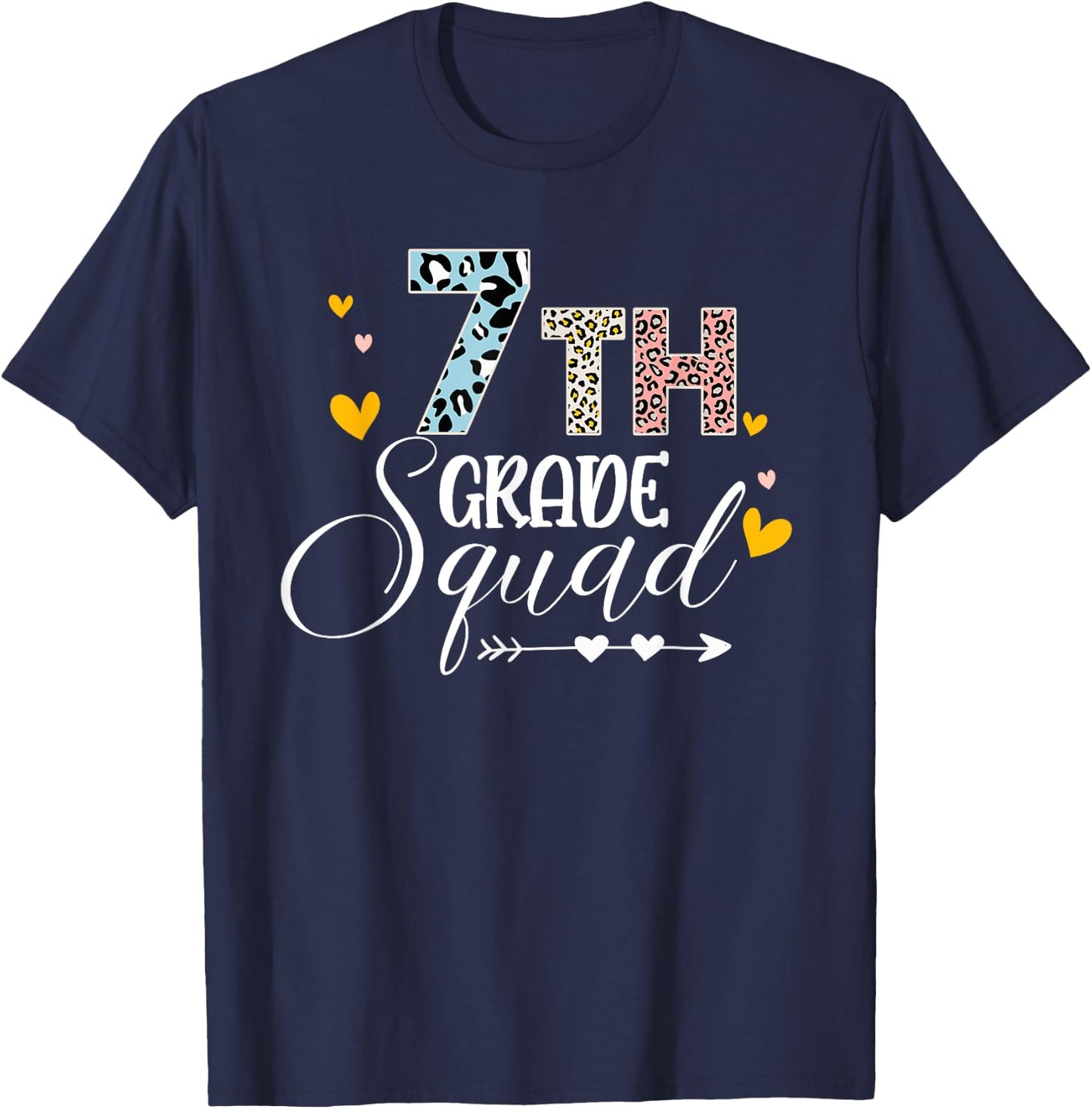 Hello Seventh Grade Squad Leopard Back To School Teacher Kid T-Shirt - T-Shirt | Navy