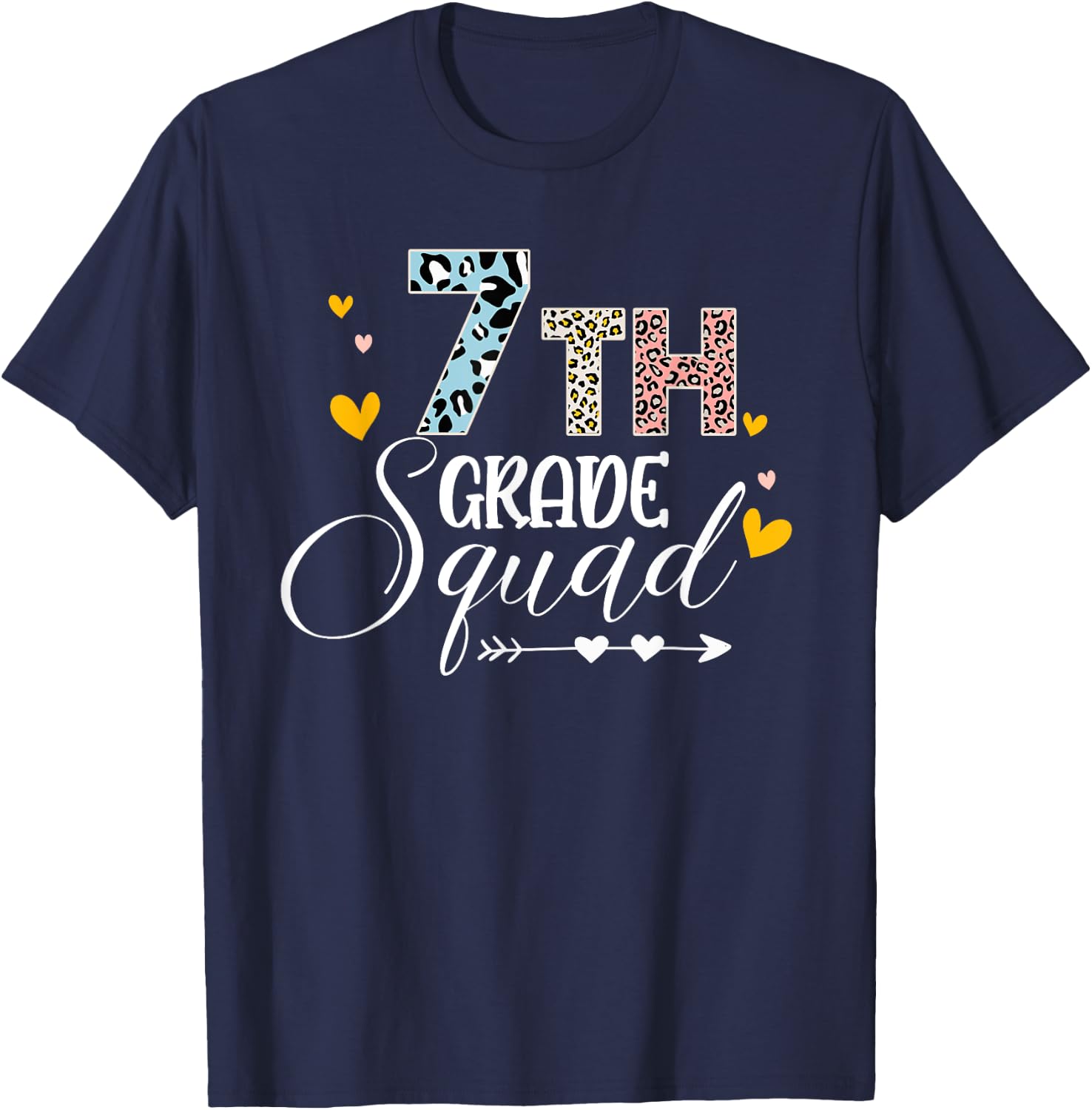 Hello Seventh Grade Squad Leopard Back To School Teacher Kid T-Shirt - T-Shirt | Navy
