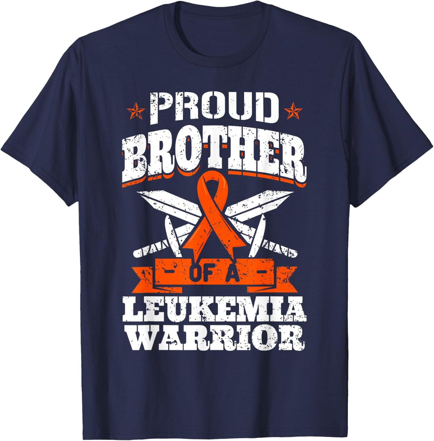 Proud Brotther Of A Leukemia Warrior Bro Awareness Ribbon T-Shirt - T-Shirt | Navy