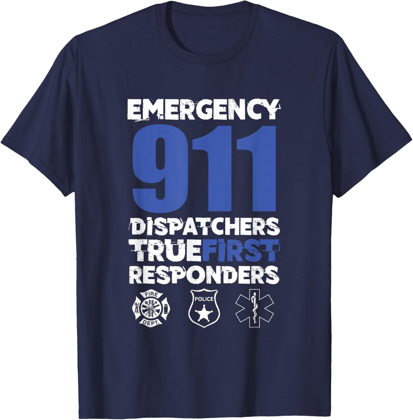 Emergency 911 Dispatcher Operator USA American Firefighter T-Shirt - T-Shirt | Navy