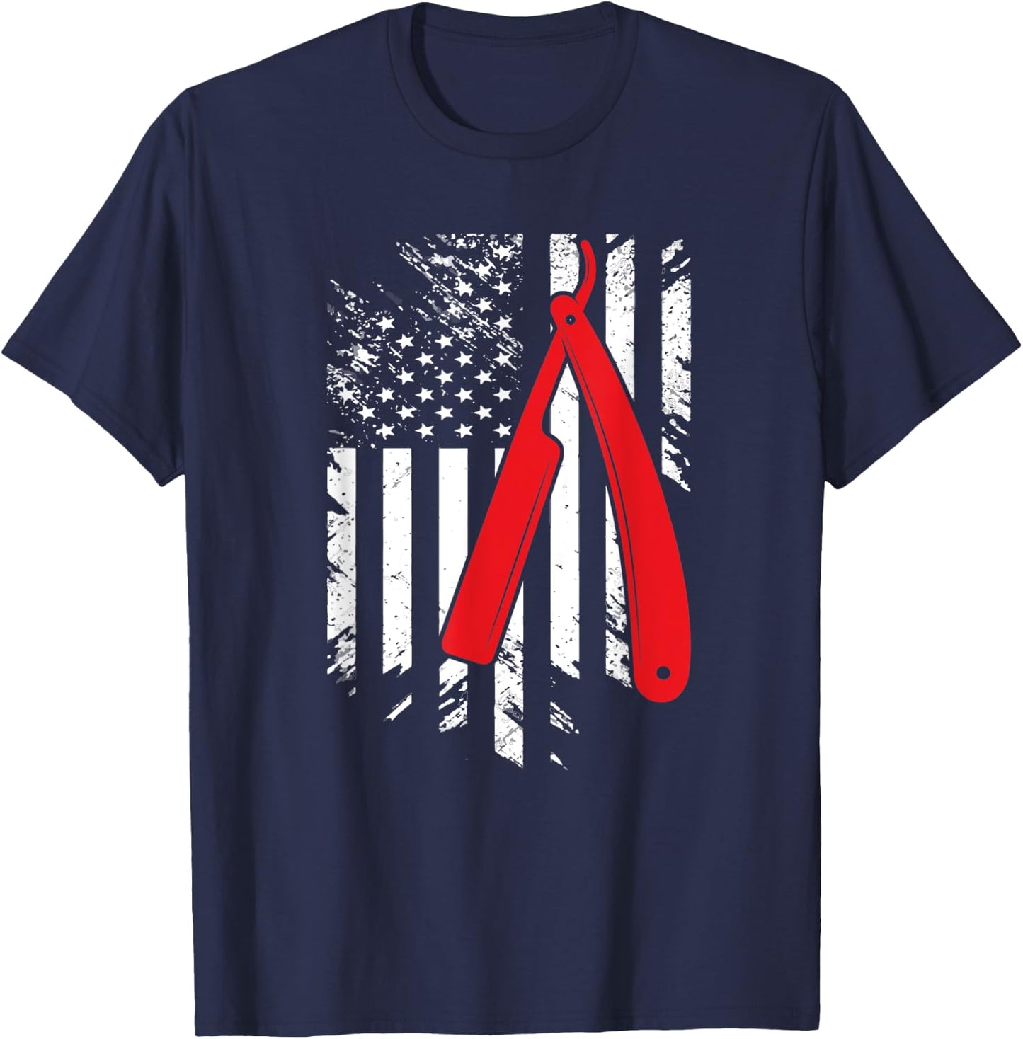 USA Red White Barber American Flag Cool Gift T-Shirt - T-Shirt | Navy