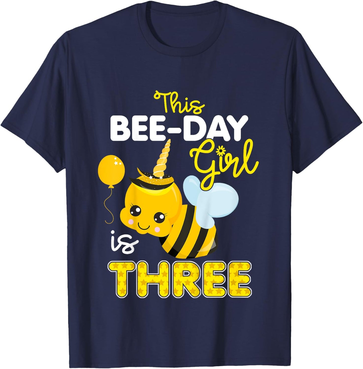 3rd Birthday Girl Bee Themed 3 Year Old Bday Matching Party T-Shirt - T-Shirt | Navy