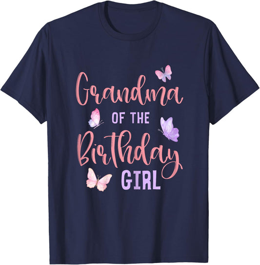 Grandma of The Birthday Girl Butterfly Party Matching Family T-Shirt - T-Shirt | Navy