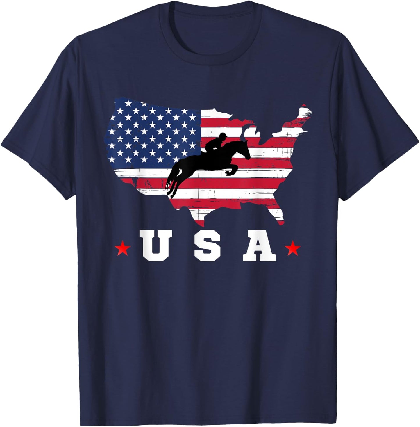 American Flag USA, Patriotic Sports American Flag Equestrian Men T-Shirt - T-Shirt | Navy