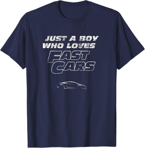 Fast Car Just A Boy Who Loves Fast Cars Funny Gift T-Shirt - T-Shirt | Navy