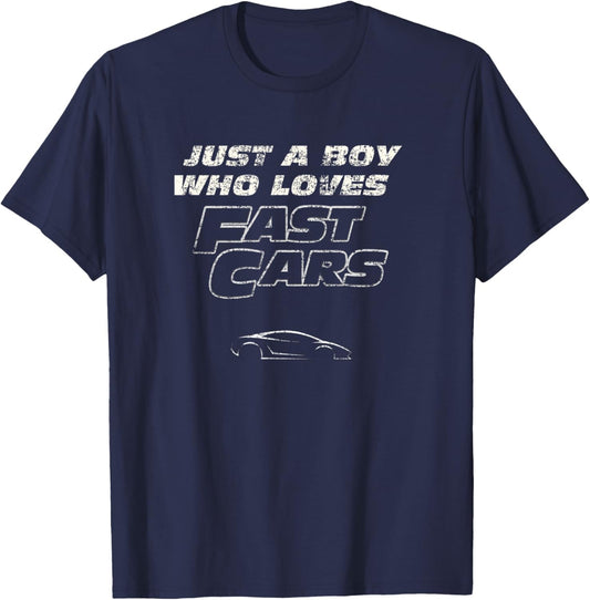 Fast Car Just A Boy Who Loves Fast Cars Funny Gift T-Shirt - T-Shirt | Navy