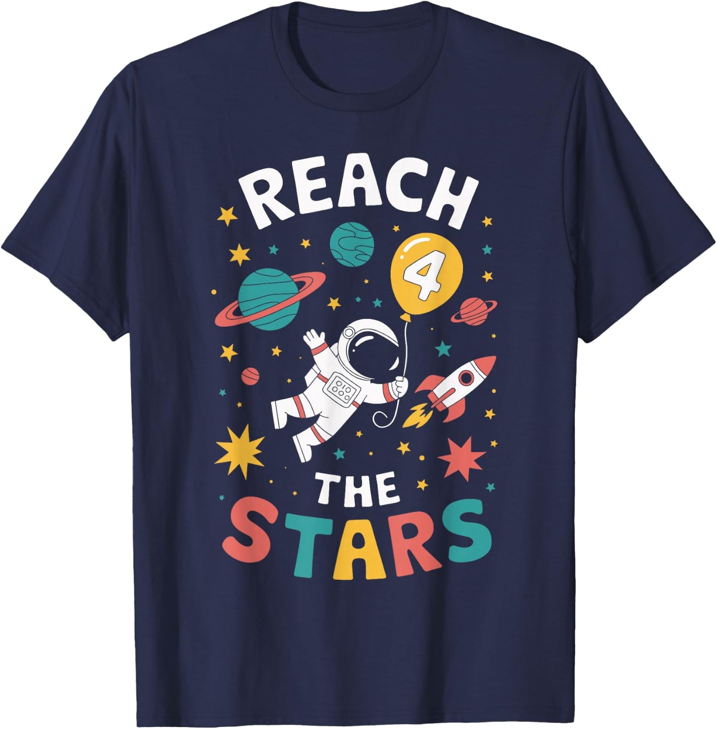 Reach 4 The Stars Cosmic Adventure Rocket Universe Fun T-Shirt - T-Shirt | Navy