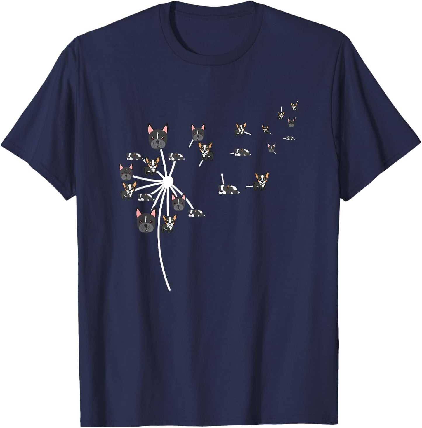 Dandelion Flying Boston Terrier Flower Dog Lover Herbalist T-Shirt - T-Shirt | Navy