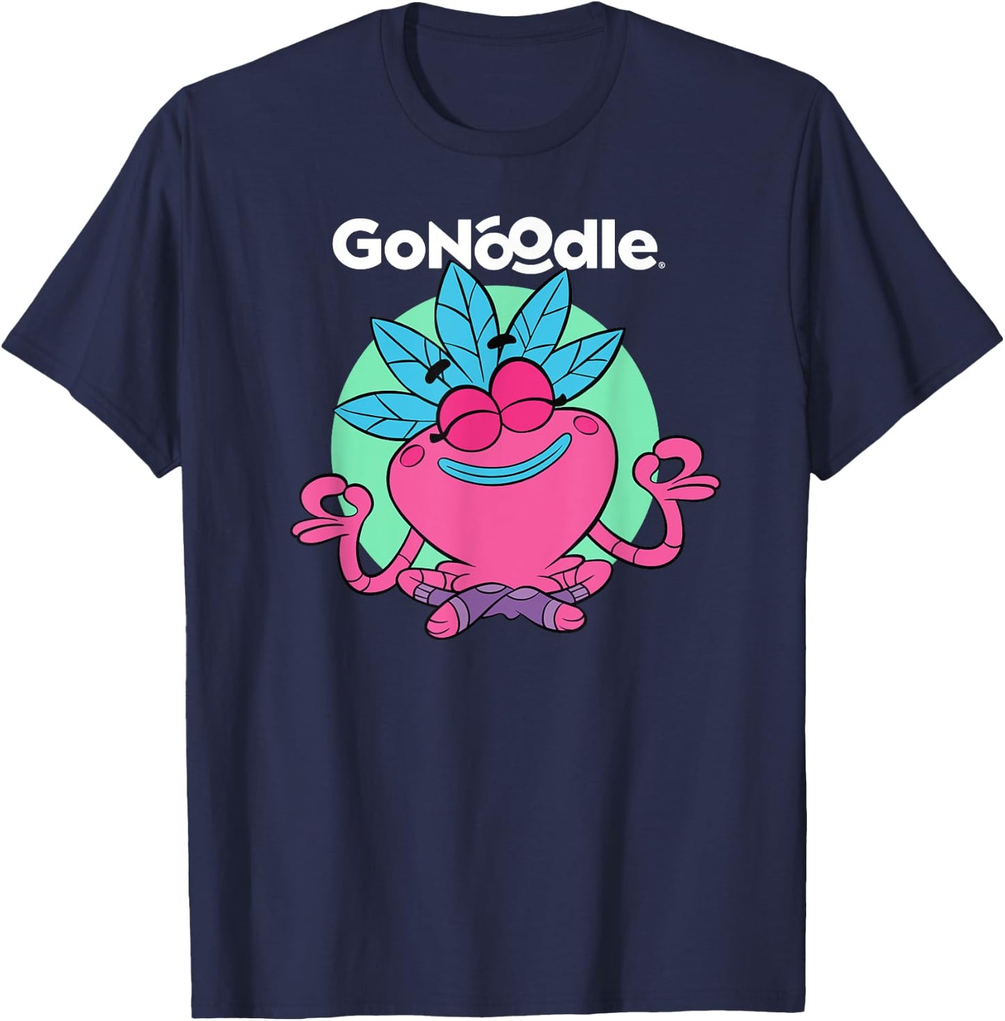 GoNoodle Om Petalhead Champ - -Adults & Kids - Black - Small - Short Sleeve - Classic Fit - Cotton & Polyester - Modern Classic - Stylish - Dancing & Running - All Seasons T-Shirt - T-Shirt | Navy