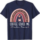 Funny Coffee Gives Me Teacher Powers Leopard Rainbow Teacher T-Shirt - T-Shirt | Navy
