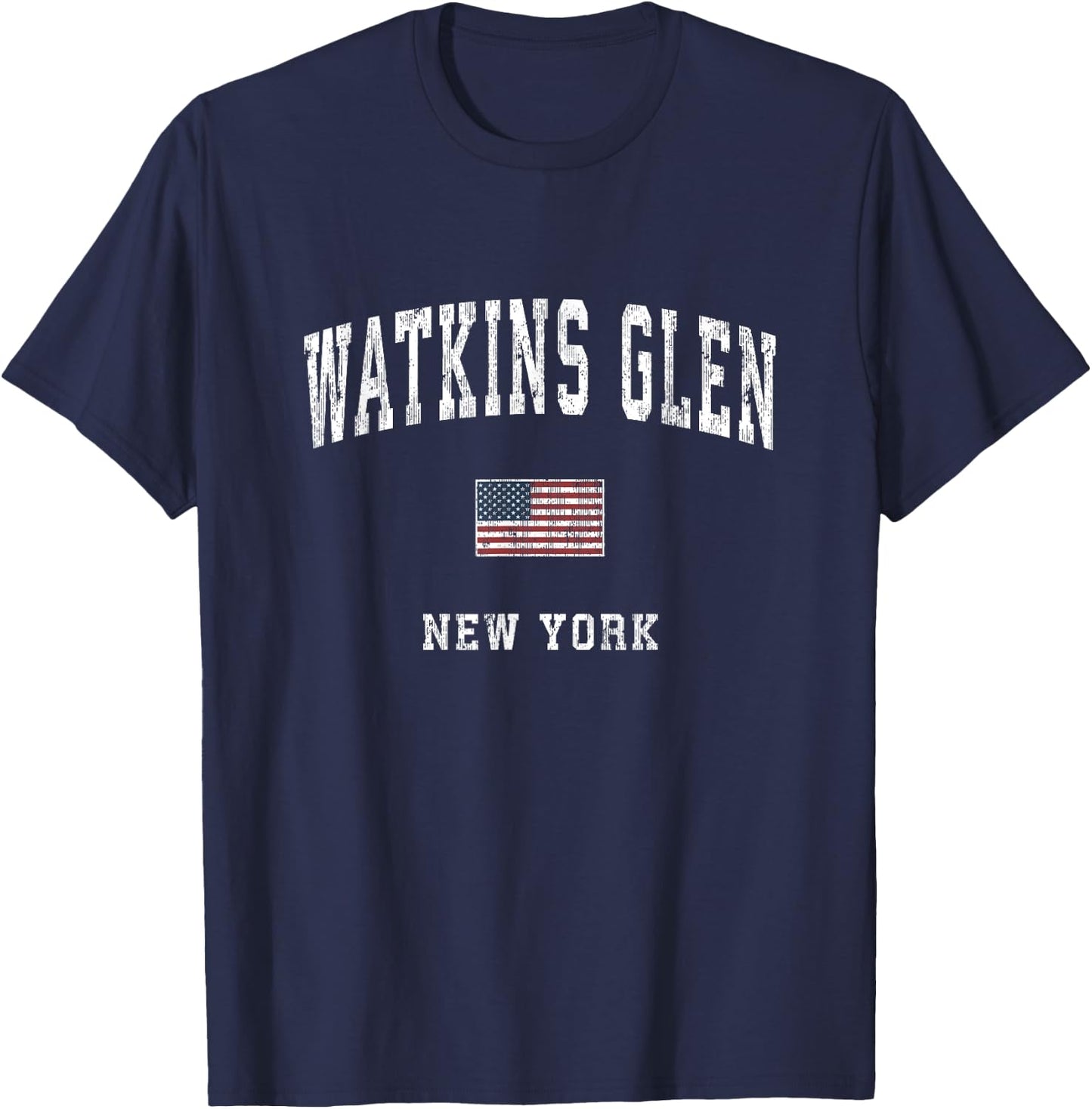 Watkins Glen New York NY Vintage American Flag Sports Design T-Shirt - T-Shirt | Navy