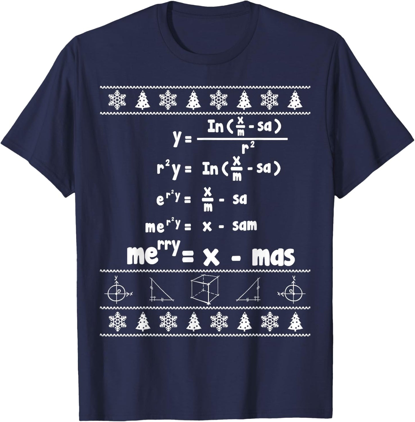 Merry = X-mas Ugly Christmas Math Sweater T-Shirt - T-Shirt | Navy