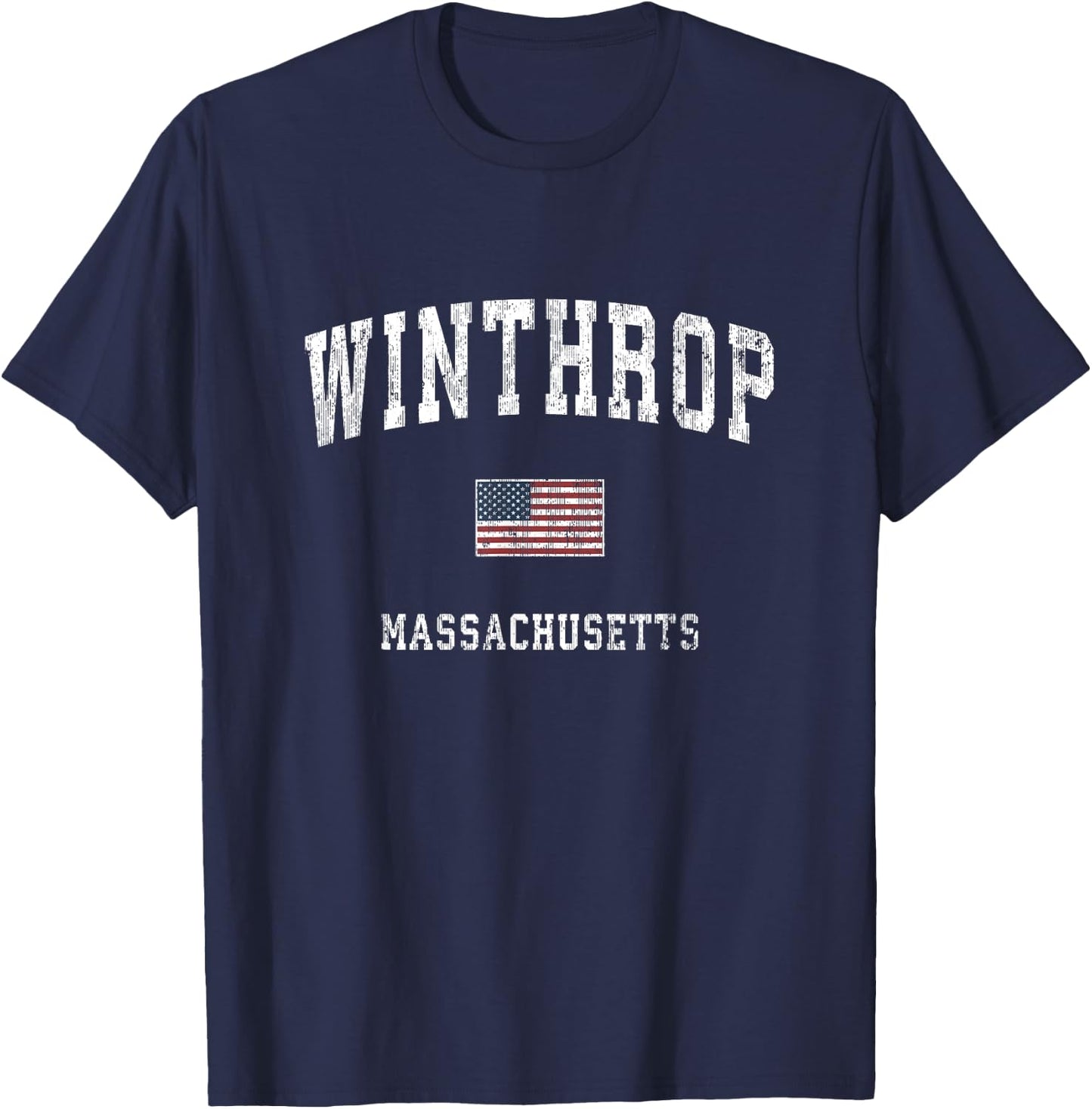 Winthrop Massachusetts MA Vintage American Flag Sports Kids Men T-Shirt - T-Shirt | Navy