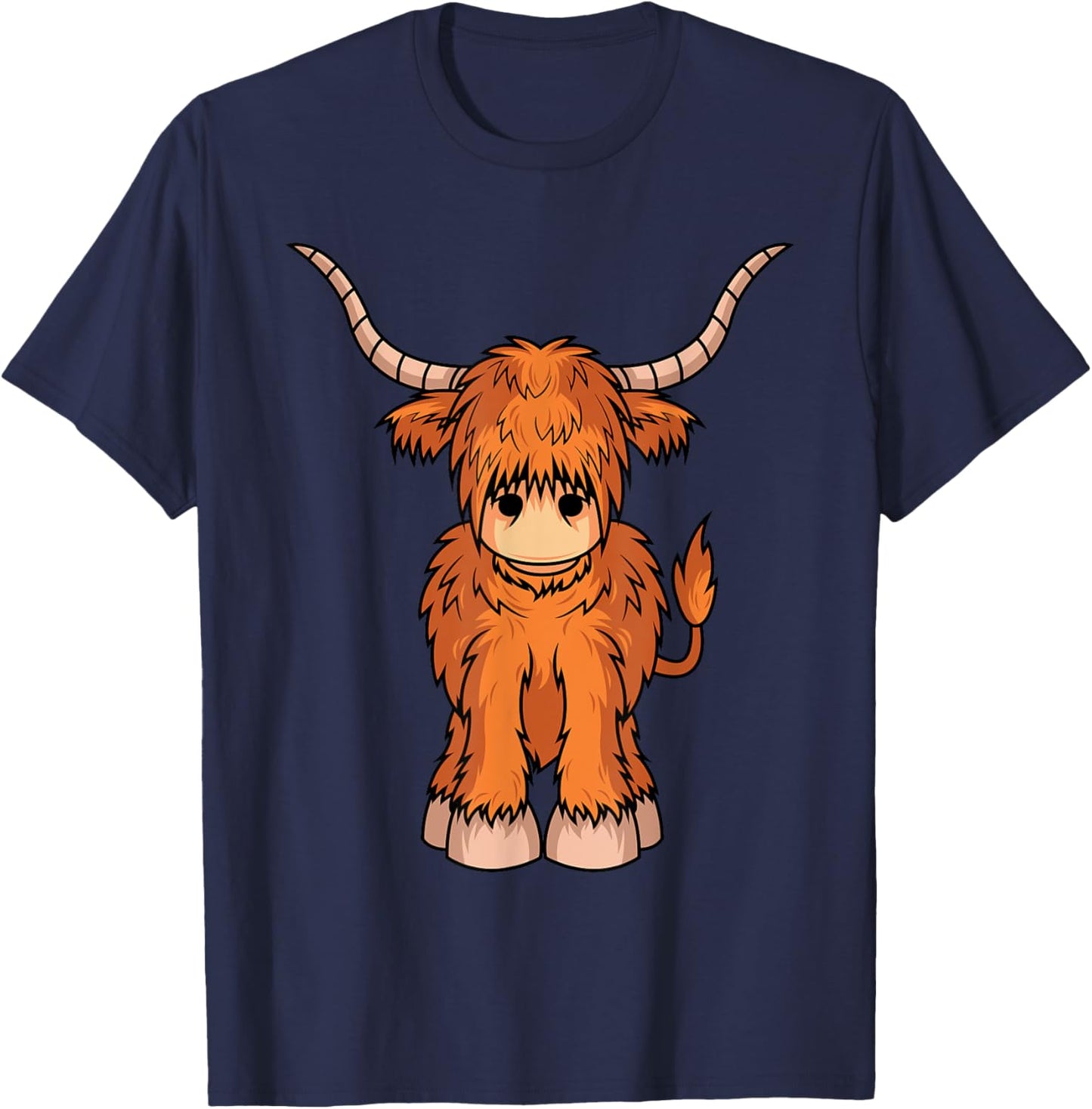 Cute Hairy Scottish Breed Highland Cow Farmer Animal Lover T-Shirt - T-Shirt | Navy