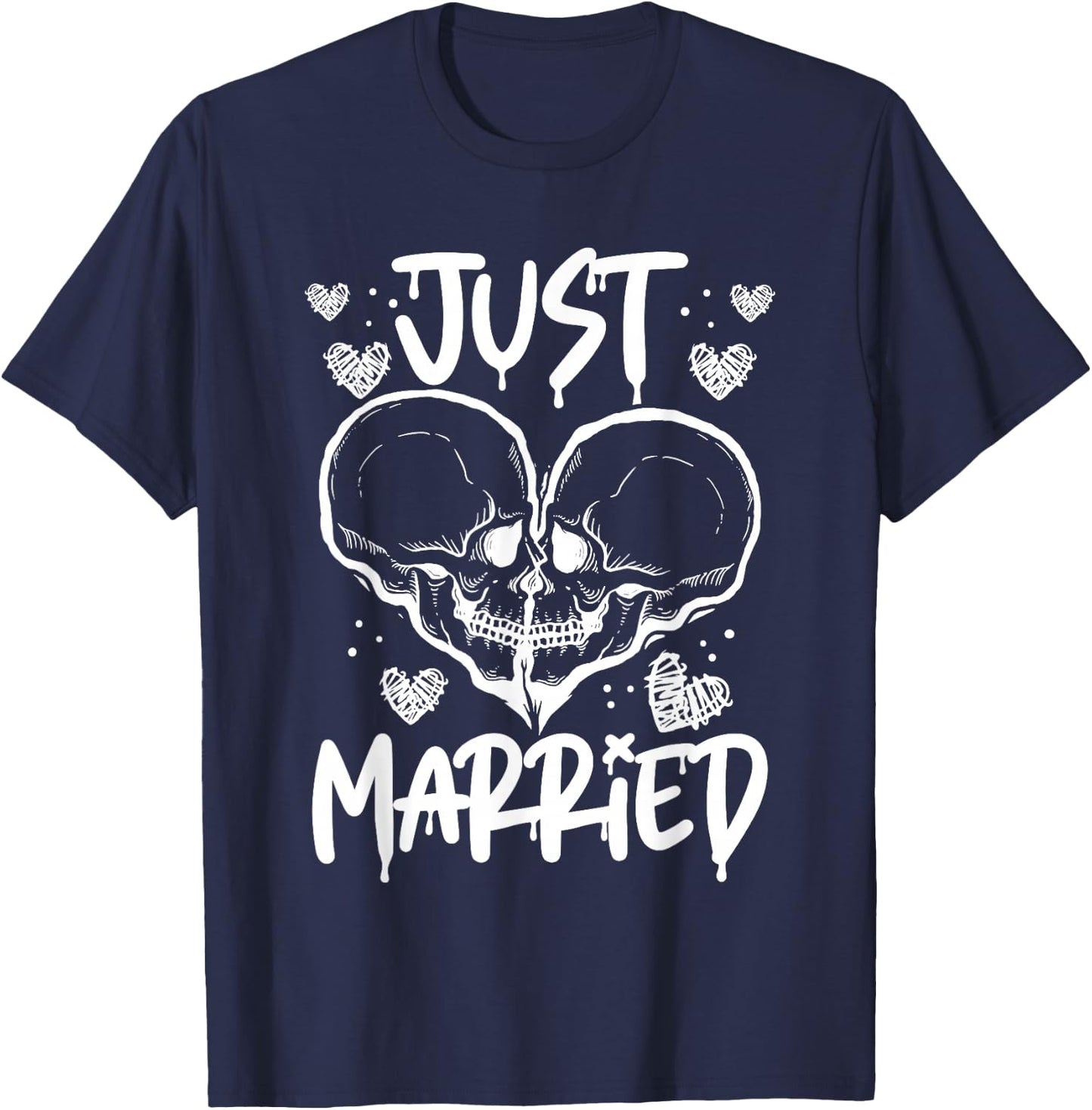 Just Married Halloween Skeleton Bride and Groom Wedding T-Shirt - T-Shirt | Navy
