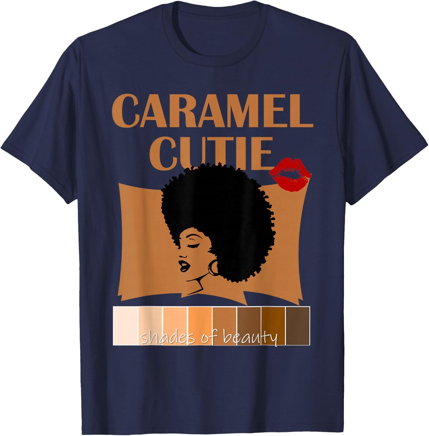 Caramel Cutie Natural Fro Shades of Black Color Palette T-Shirt - T-Shirt | Navy