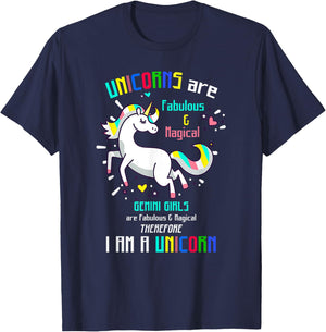 GEMINI SIGN | UNICORNS | GEMINI GIRLS ARE FABULOUS - Birthda T-Shirt - T-Shirt | Navy