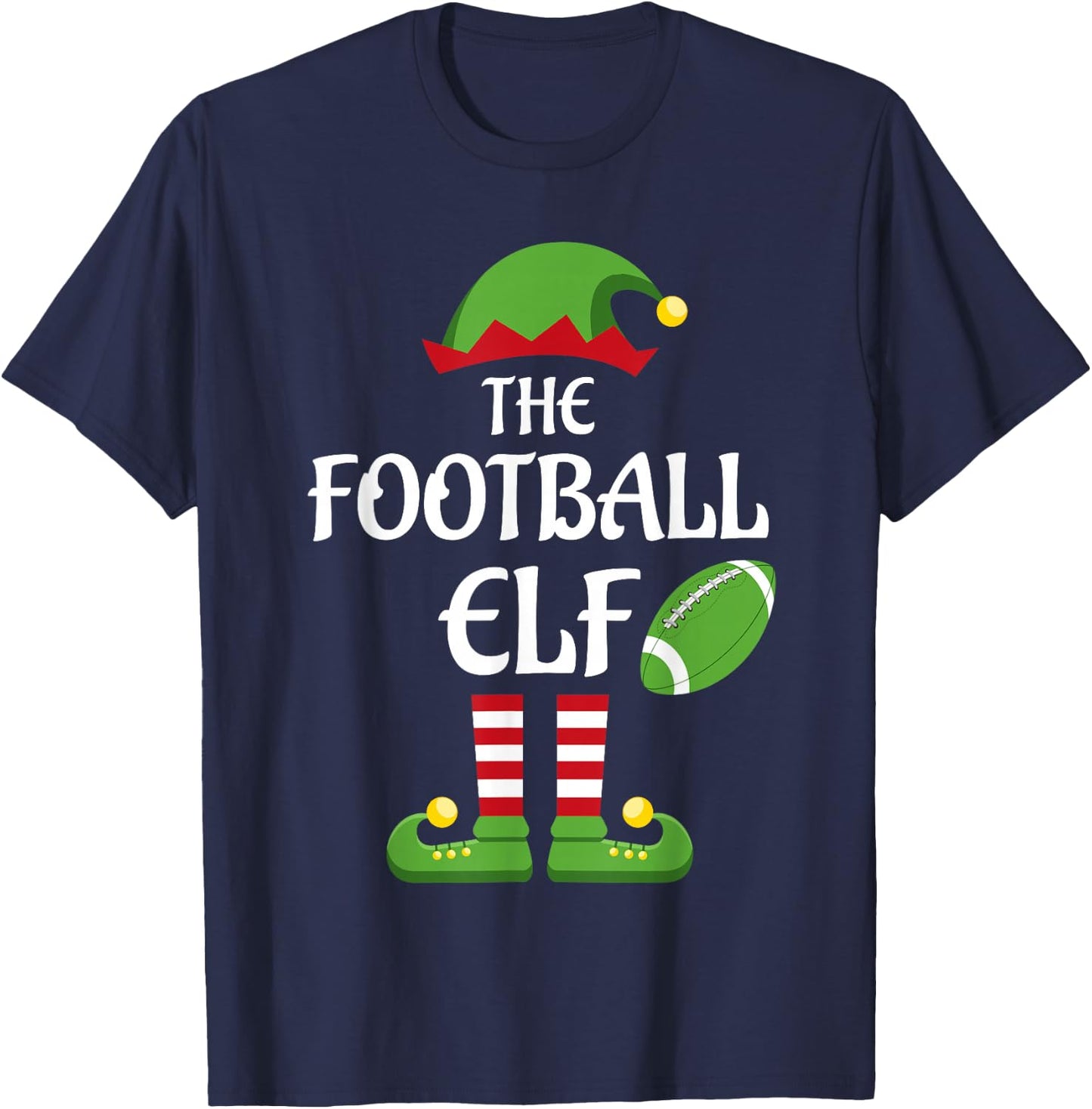 Football Elf Family Matching Group Christmas T-Shirt - T-Shirt | Navy