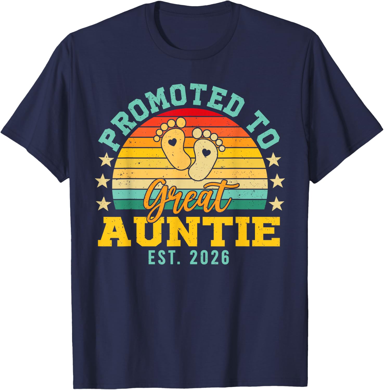 Retro Vintage Promoted to Great Auntie Est 2026 T-Shirt - T-Shirt | Navy