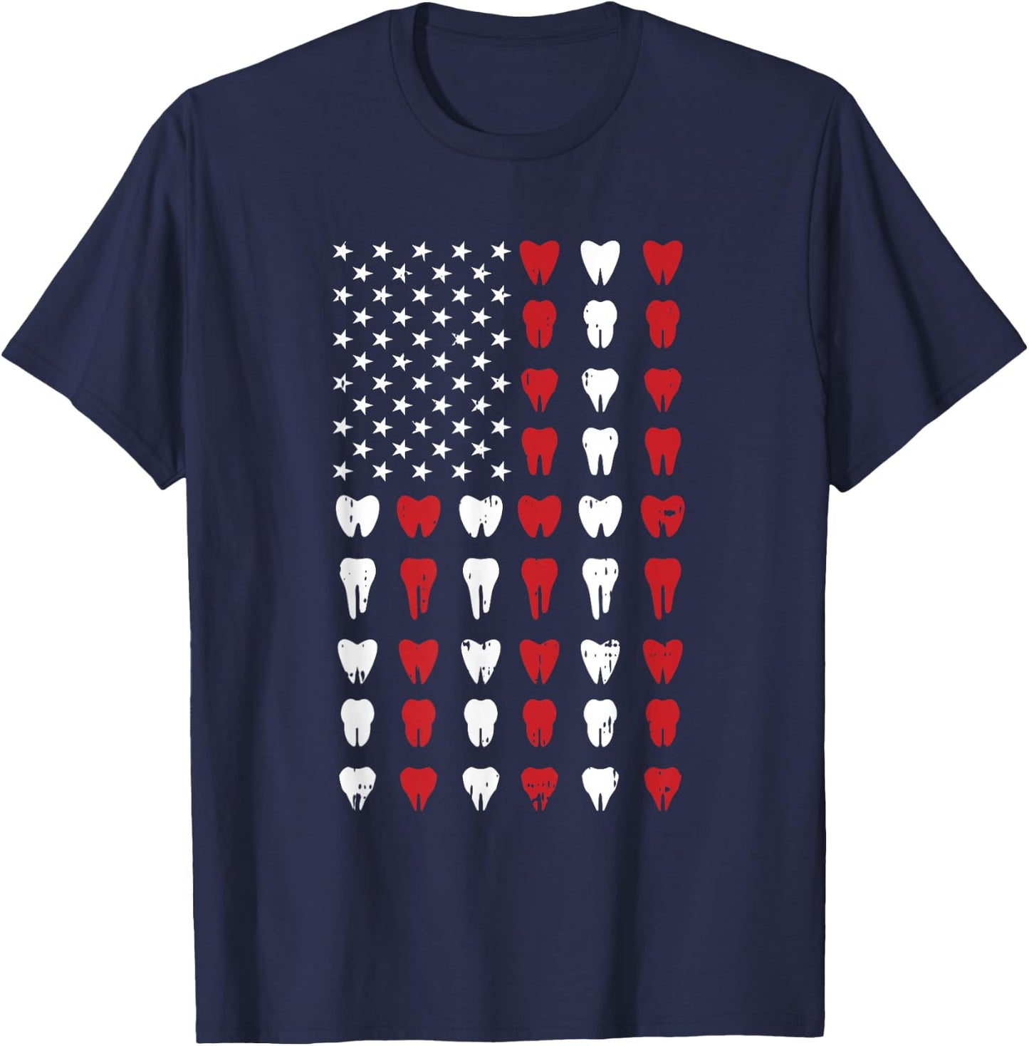 Teeth 4th of July Vintage Dental US Flag Patriotic Dentist T-Shirt - T-Shirt | Navy