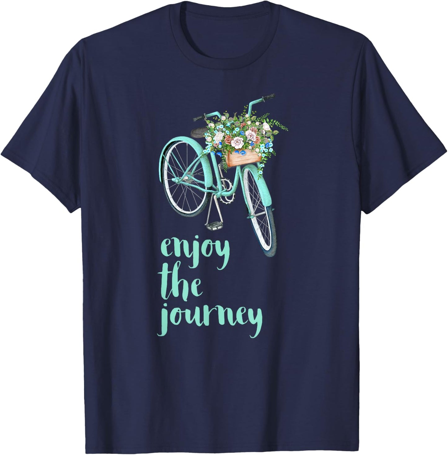 Enjoy the Journey Cycling Green Bicycle with Flowers T-Shirt - T-Shirt | Navy