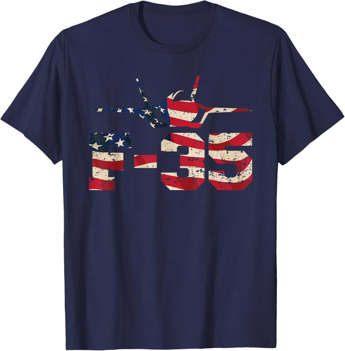 F 35 Fighter Jet Distressed USA Flag Overlay Kids Men T-Shirt - T-Shirt | Navy