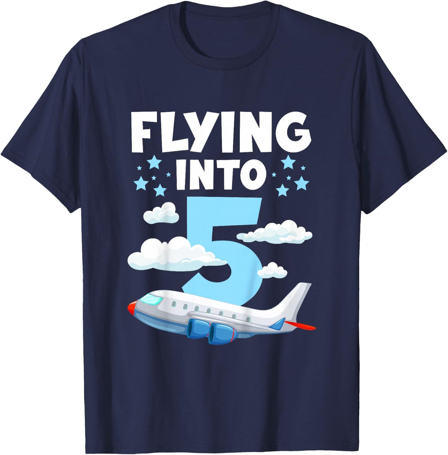 5th Airplane Birthday Party 5 Year Old Pilot Birthday T-Shirt - T-Shirt | Navy