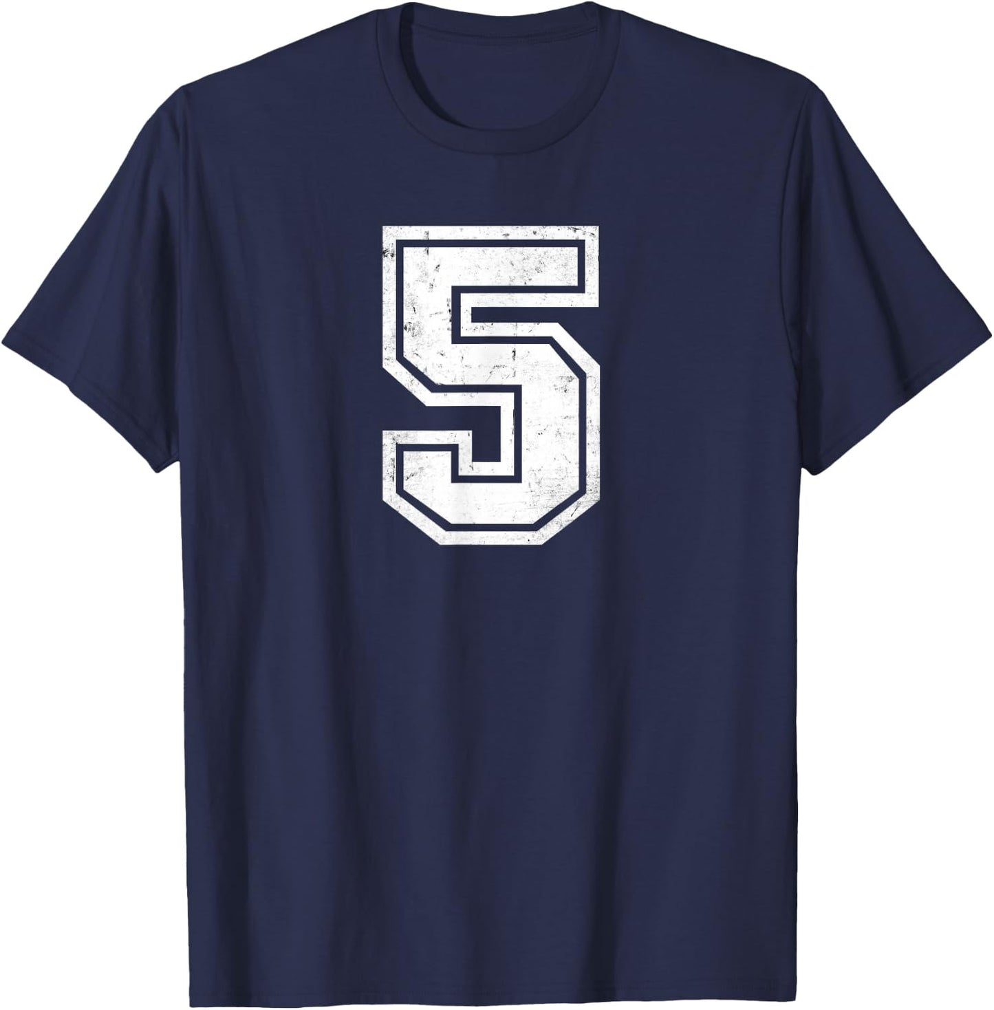 Number #5 Sport Distressed Varsity Number T-Shirt - T-Shirt | Navy