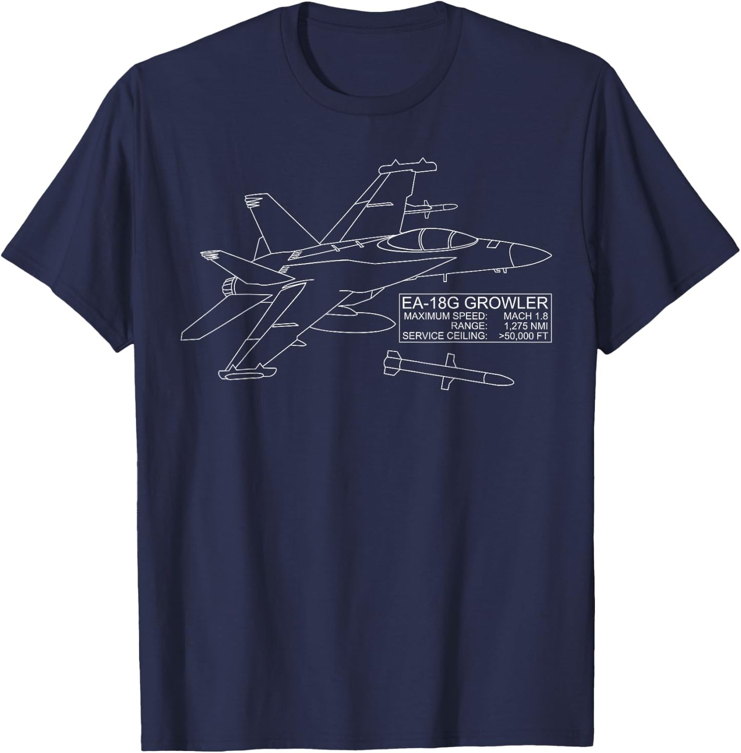 EA-18G Growler Jet Plane Blueprint T-Shirt - T-Shirt | Navy