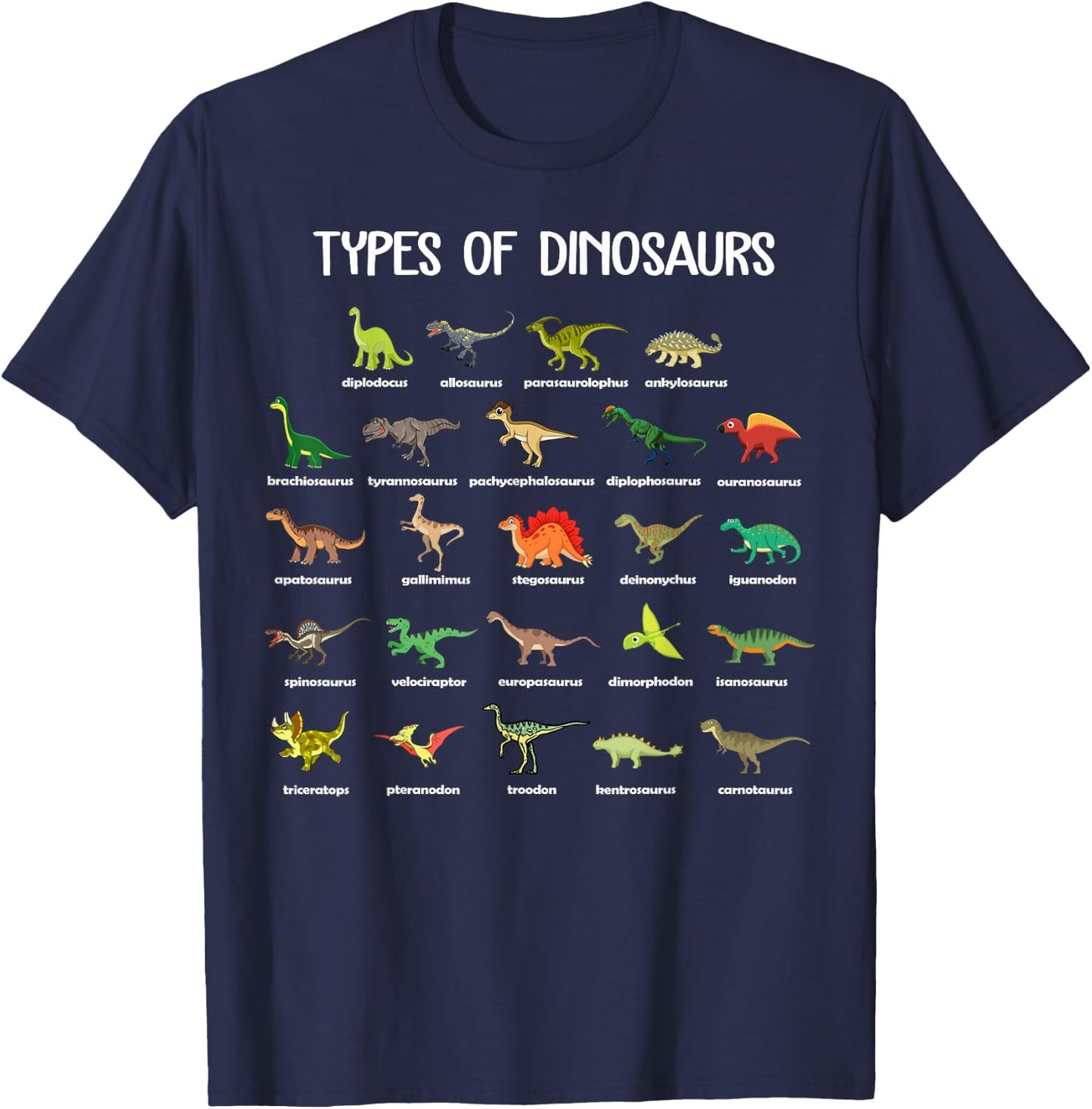 Type Of Dinosaurs Diplodocus Allosaurus Ankylosaurus T-Shirt - T-Shirt | Navy