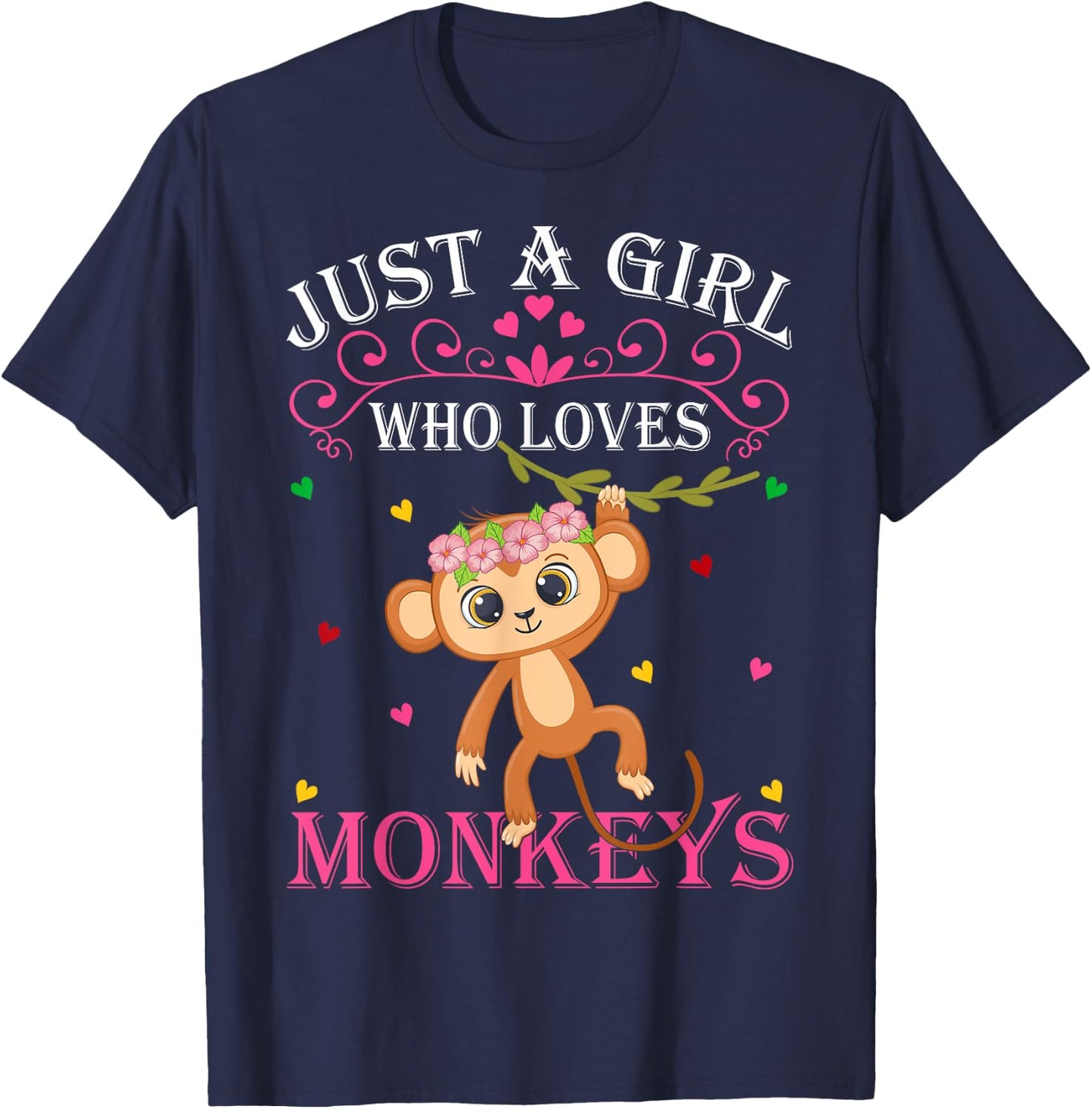 Just A Girl Who Loves Monkeys Cute Monkey Lover Kids T-Shirt - T-Shirt | Navy