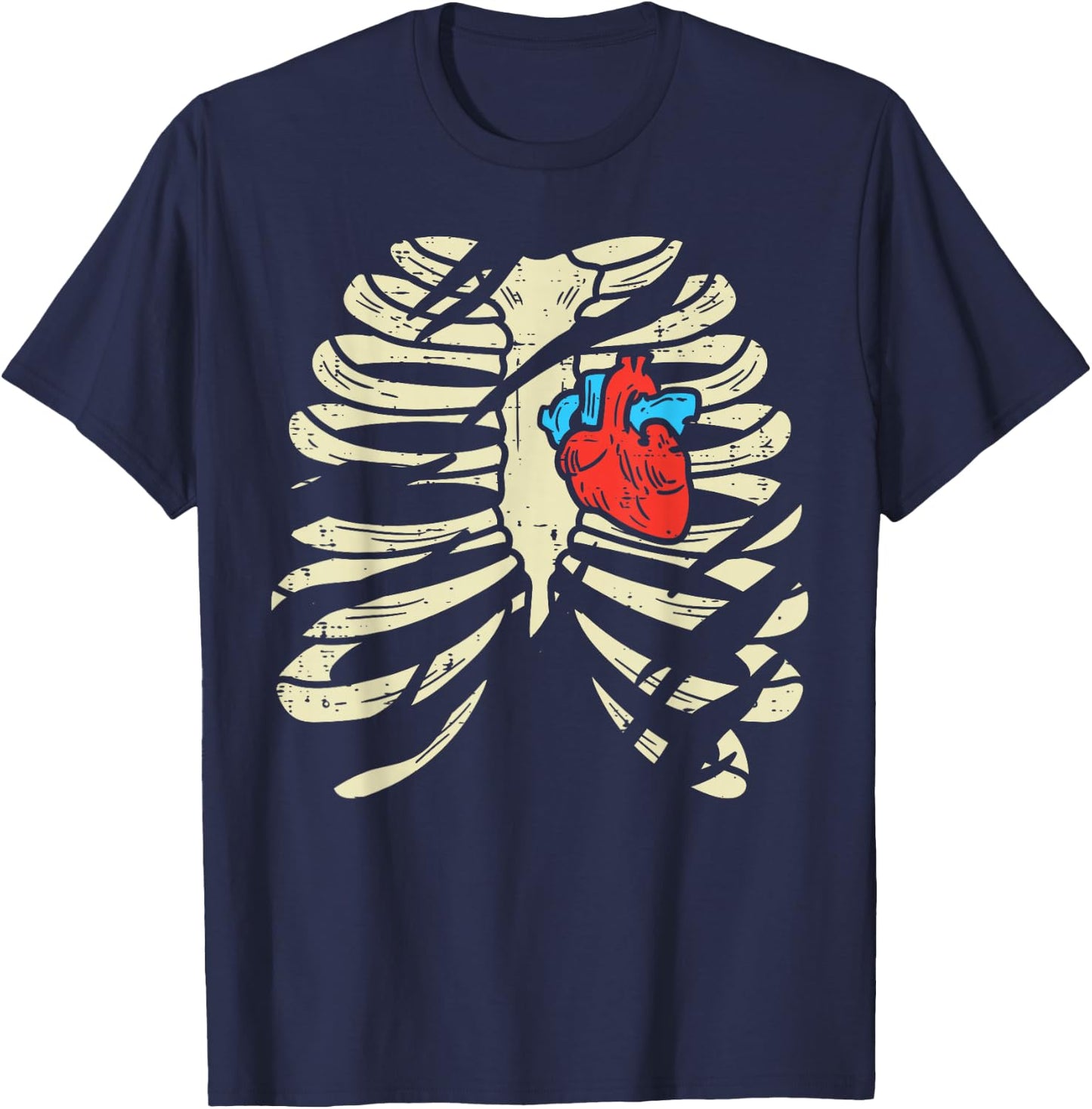 Skeleton Rib Heart Scary Spooky Halloween Men Women Boys Kid T-Shirt - T-Shirt | Navy