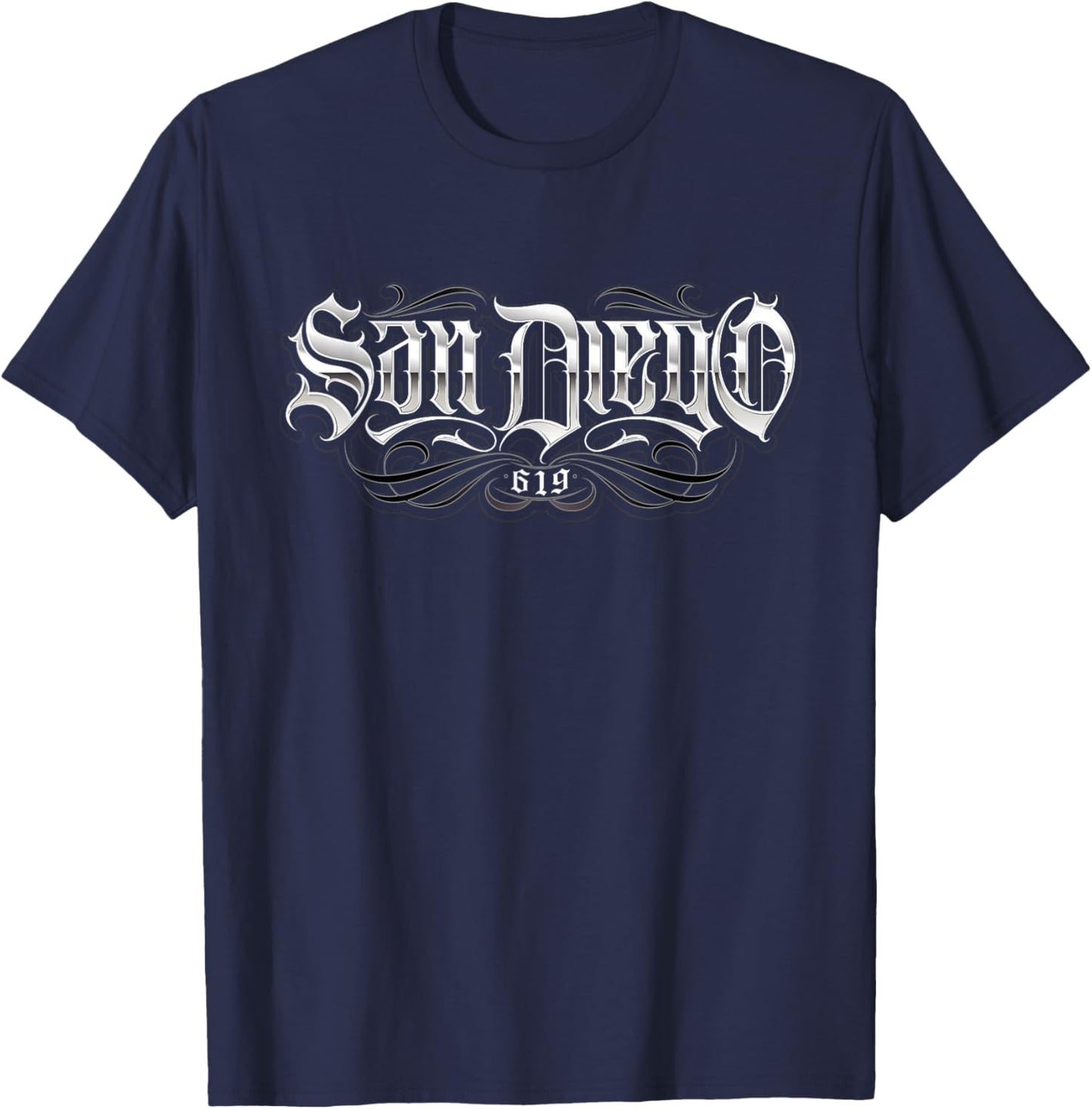 San Diego Area Code 619 Lowrider Script T-Shirt - T-Shirt | Navy