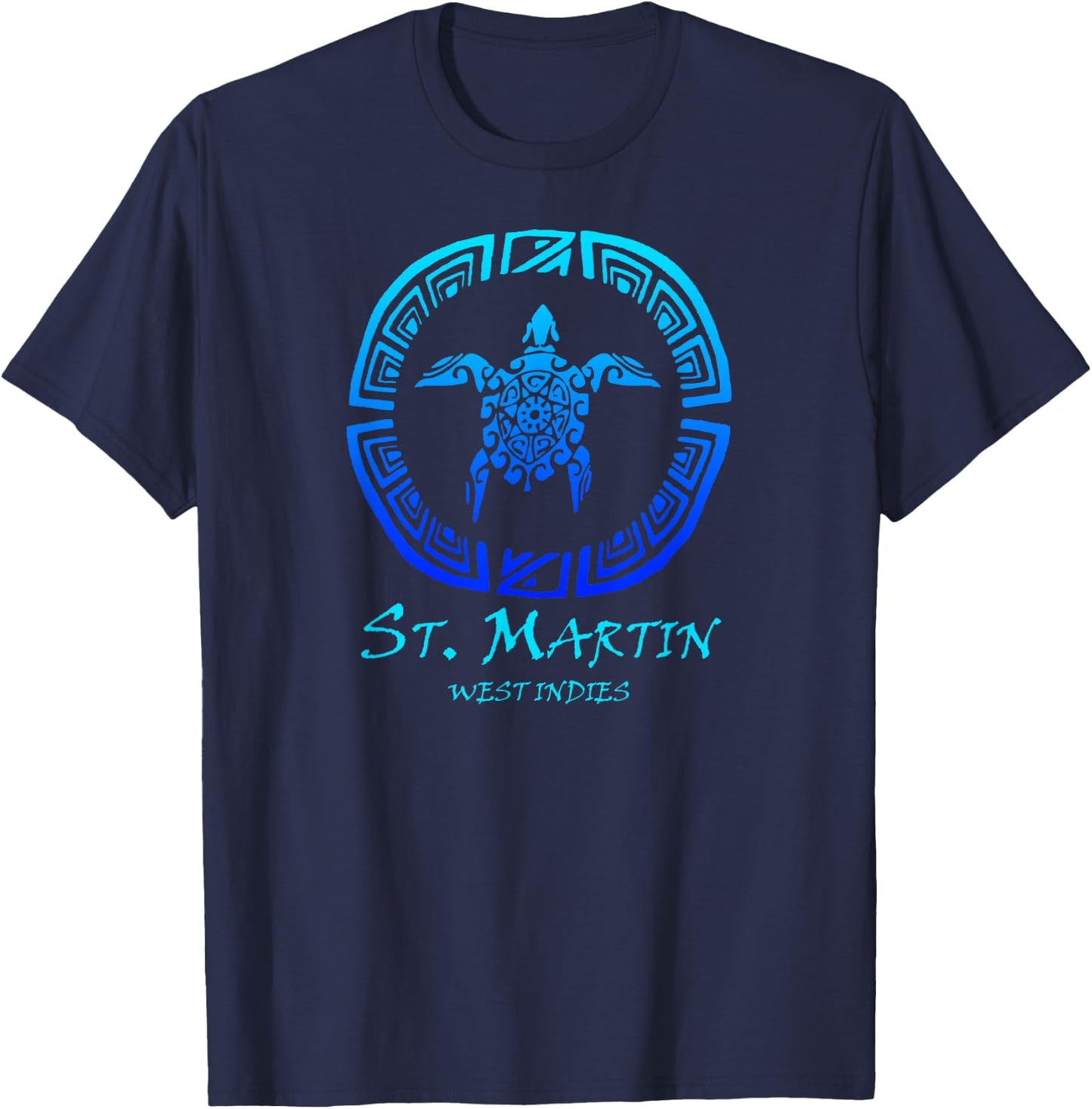 St. Martin, West Indies Vintage Retro Tribal Turtle Vacation T-Shirt - T-Shirt | Navy