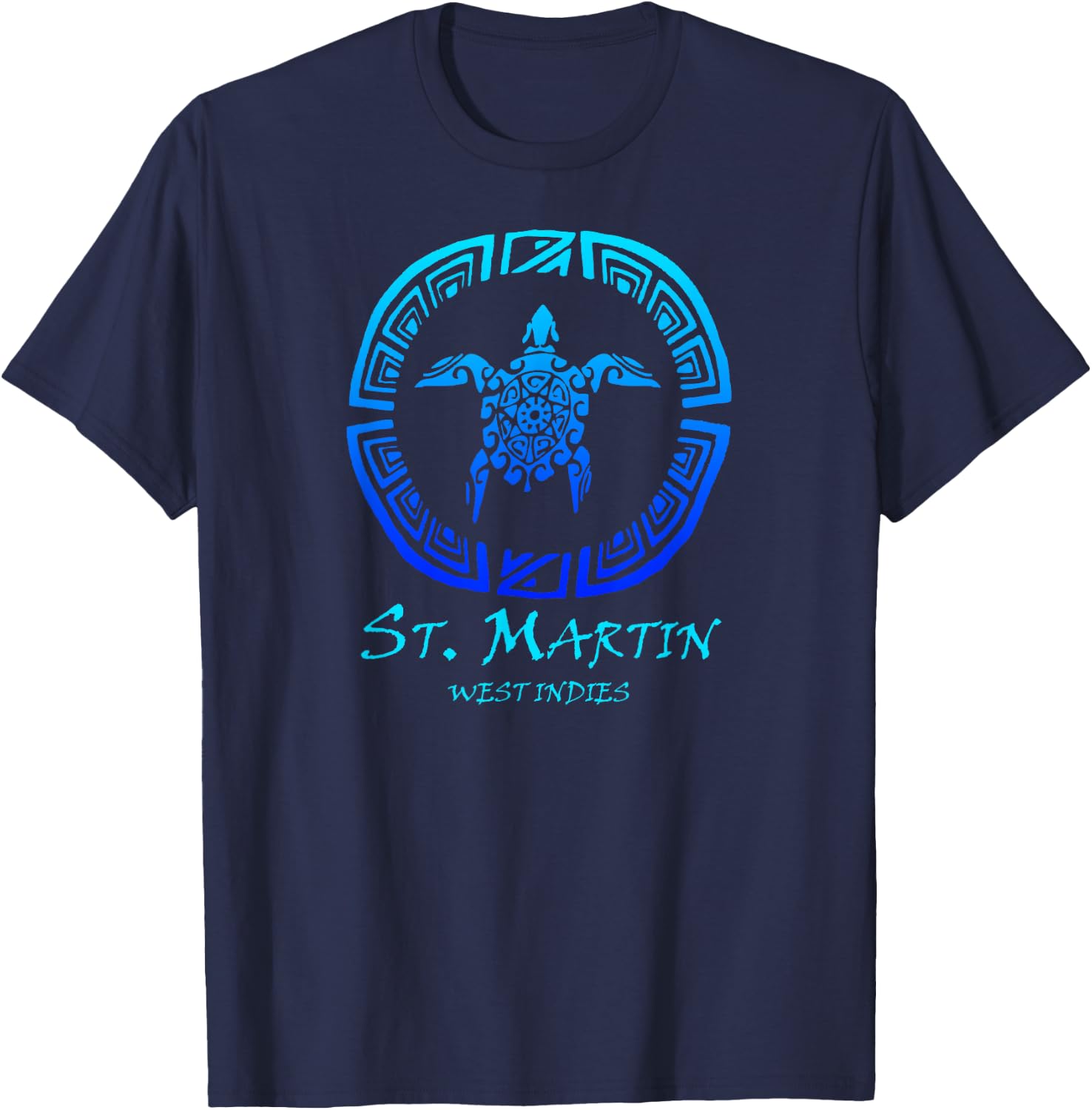 St. Martin, West Indies Vintage Retro Tribal Turtle Vacation T-Shirt - T-Shirt | Navy