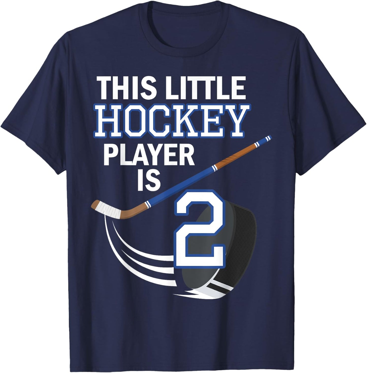 2nd Birthday Boy Hockey Stick Puck 2 Year Old Funny B-Day T-Shirt - T-Shirt | Navy