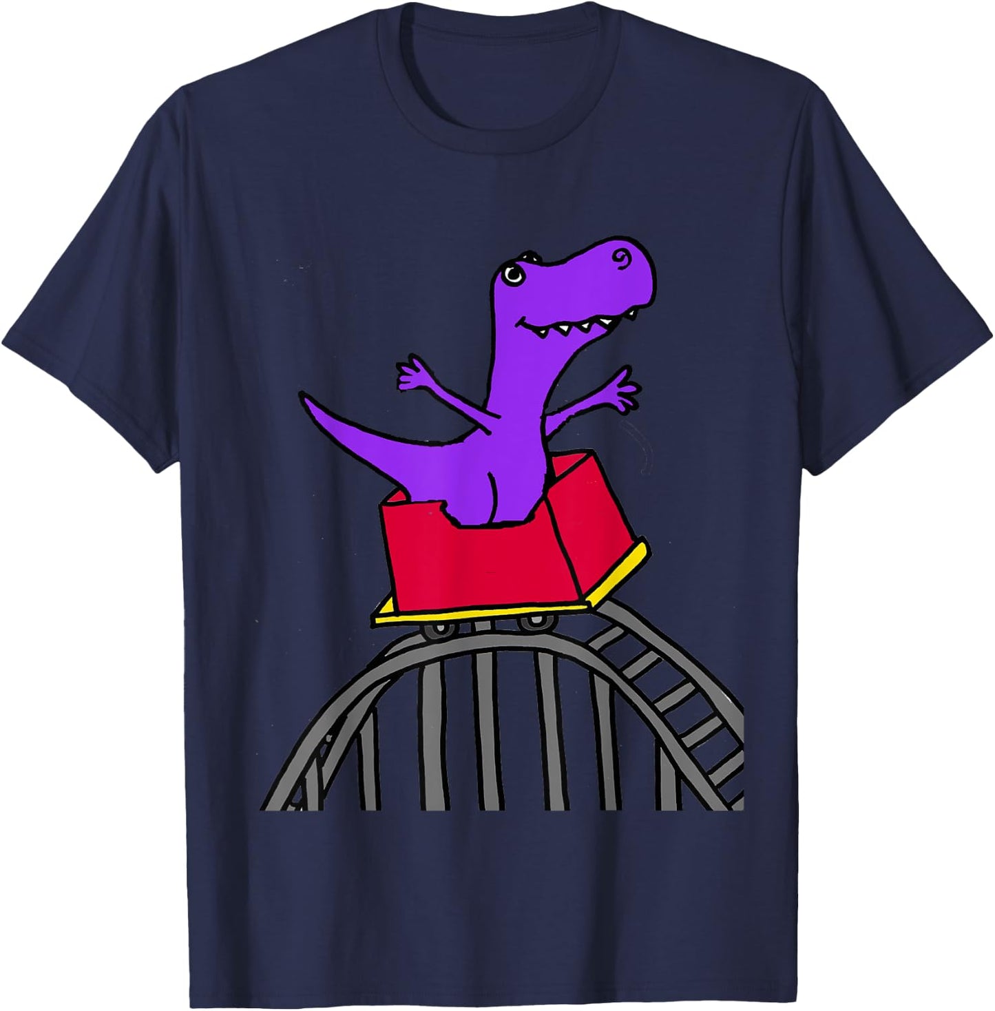 SmileteesFunny Funny T-rex Riding Roller Coaster T-Shirt - T-Shirt | Navy