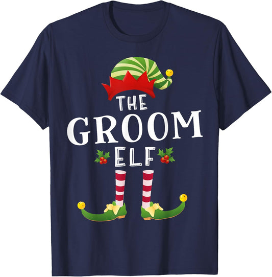 The Groom Elf Christmas Matching Pajama T-Shirt - T-Shirt | Navy