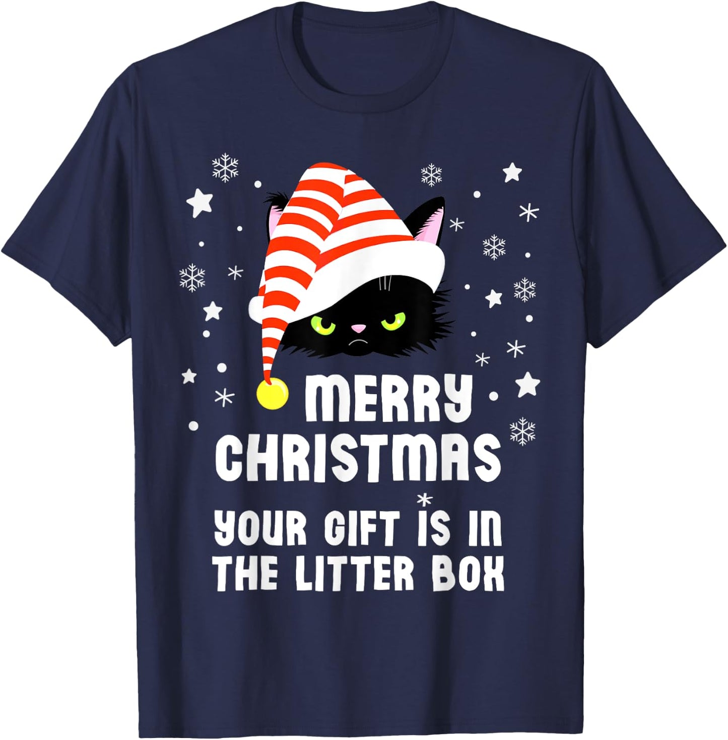 Merry Christmas Top Your Gift is in the Litter Box Cat Funny T-Shirt - T-Shirt | Navy